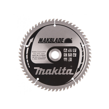 Alloy saw blade 190x20x72T MAKITA A-86359