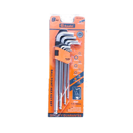 Asaki AK-0410 1.5 - 10mm Ball Hexagon Socket Set (9 pieces)