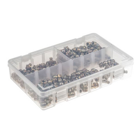 Box of 10x1mm RS PRO straight curved grease pump nipples 1954087 (50 pieces)