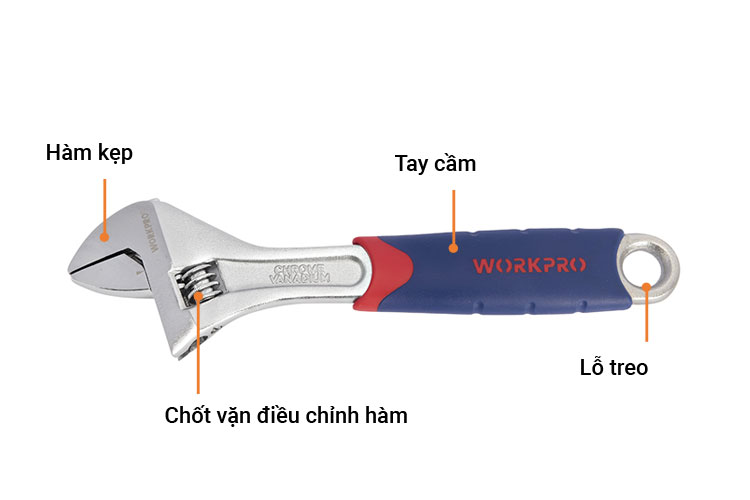 Mỏ lết điều chỉnh cán nhựa 6 inches/160mm Workpro W072008