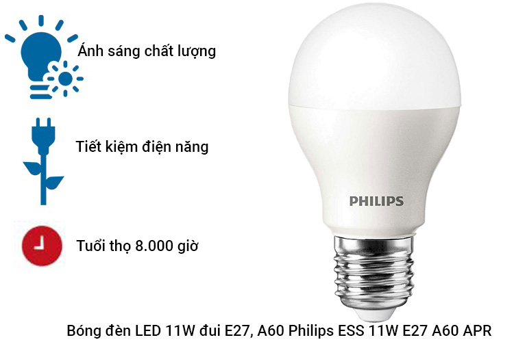 Bóng đèn LED 11W đui E27, A60 Philips ESS 11W E27 A60 APR