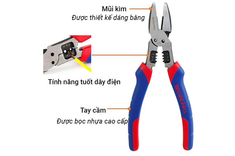 Workpro W031139 8 inches/200mm multi-purpose flat nose pliers