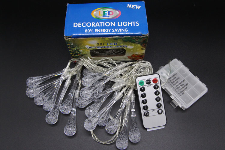Dây đèn LED trang trí dài 5m, 20 bóng hình giọt nước có remote điều khiển từ xa dùng pin