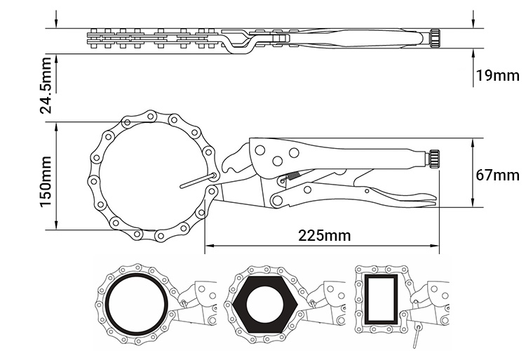 Kích thước kìm chết dây xích 10 inch Tramontina 44015110