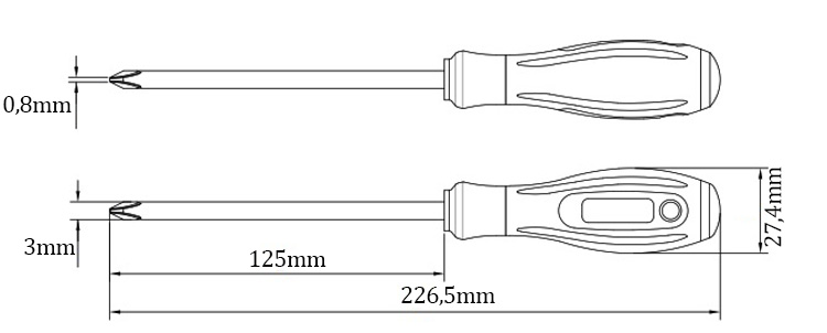 Kích thước của tua vít bake 3x125mm Tramontina 44128011