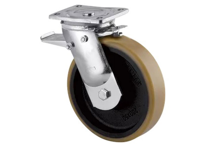 Bánh xe PU dòng 9680 tải trọng nặng trục xoay có thắng Tente 9682FTP200x50P63