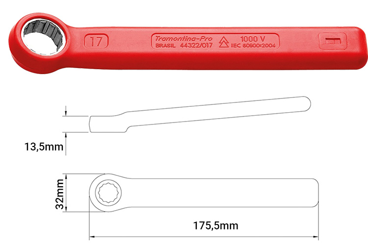 Dimensions of Tramontina 44322017 insulated 17mm ring spanner