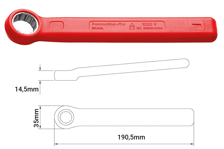 Dimensions of Tramontina 44322019 insulated 19mm ring wrench