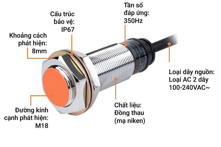 Cảm biến từ đầu lồi hình trụ Autonics PR18-8DN