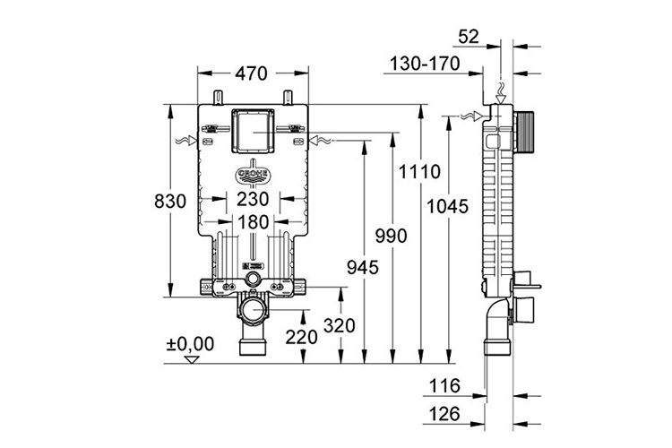 Cụm xả âm tường cho bệt GROHE 38643001