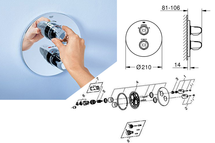 Mặt nạ bộ trộn ổn nhiệt GRT 1000 GROHE 19985000