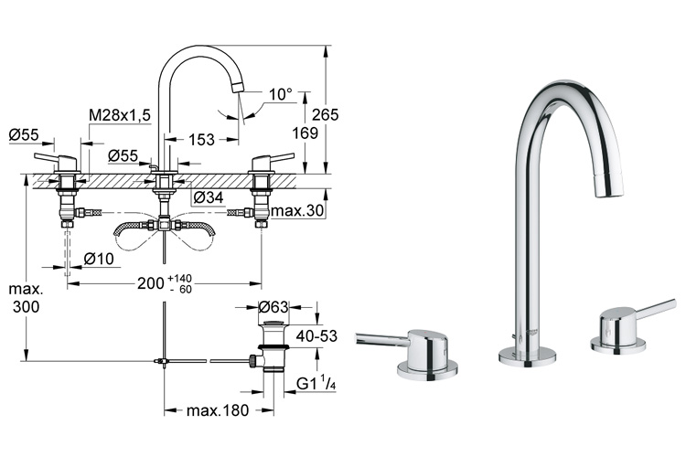 Bộ vòi chậu 3 lỗ Concetto GROHE 20216001