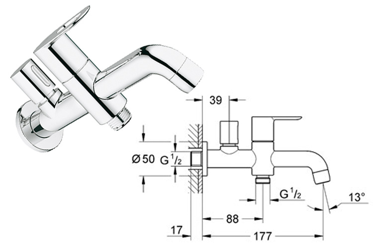 Bộ vòi đơn 2 ngõ ra BauLoop GROHE 20283000