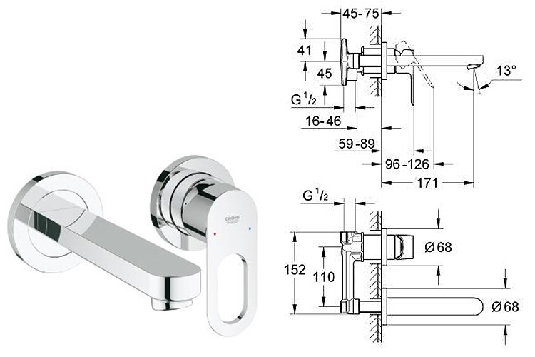 Vòi trộn 2 lỗ BauLoop GROHE 20289000