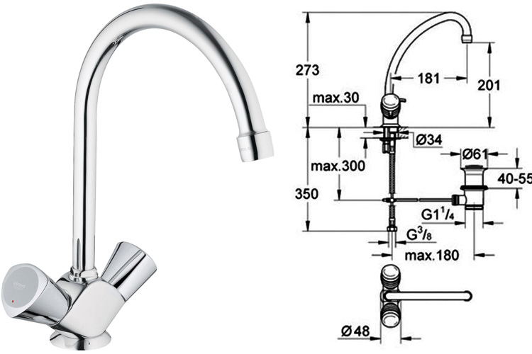 Vòi trộn nóng lạnh Costa S GROHE 21257001