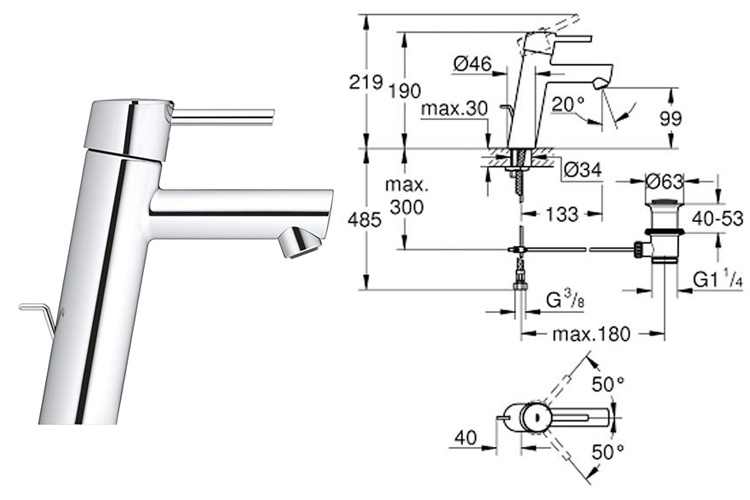 Bộ vòi trộn nóng lạnh M-Size Concetto GROHE 23450001