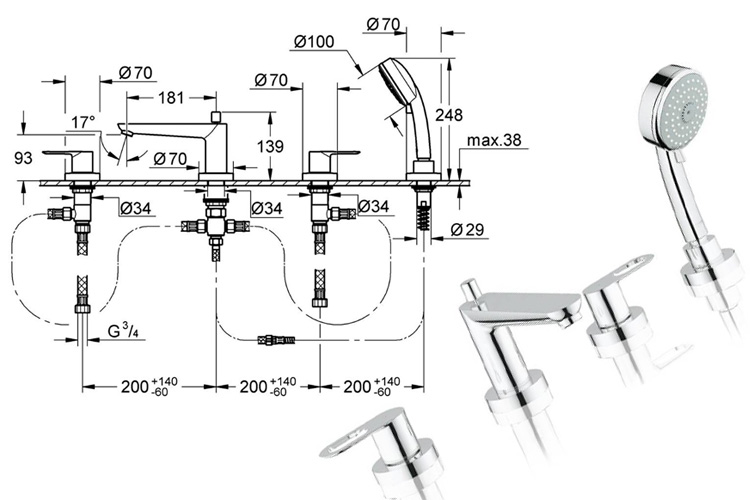Bộ vòi xả bồn 4 lỗ BauLoop GROHE 2511900
