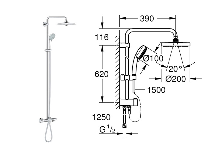 Bộ sen tắm và bộ chuyển NTempCosmo GROHE 27394001