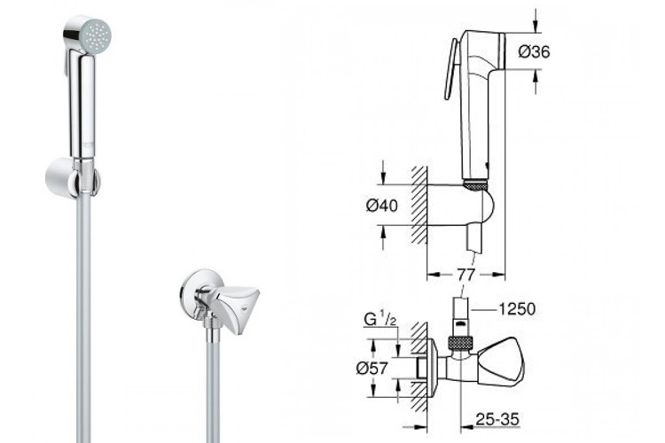Bộ vòi xịt lạnh+gác+dây+van NTempesta F GROHE 27514001