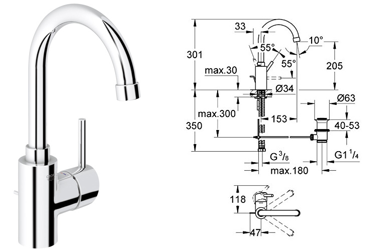 Bộ vòi trộn nóng lạnh Concetto L-Size GROHE 32629001