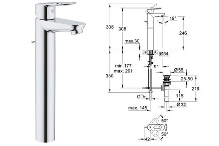 Vòi chậu nóng lạnh BauLoop XL-Size GROHE 32856000