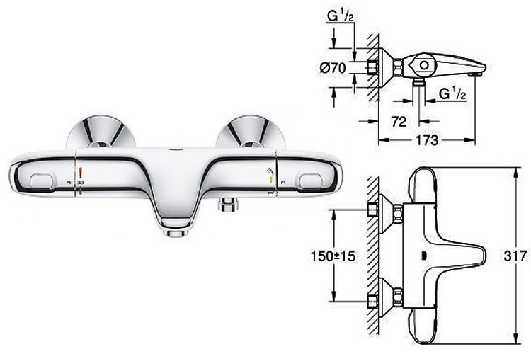 Bộ trộn ổn nhiệt nổi GRT 1000 GROHE 34155003