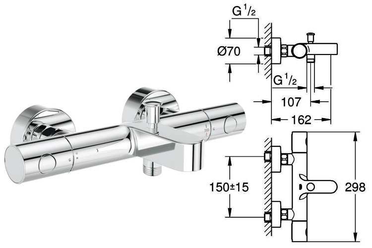 Bộ trôn 2 chế độ GRT 1000 Cosmop M GROHE 34215002