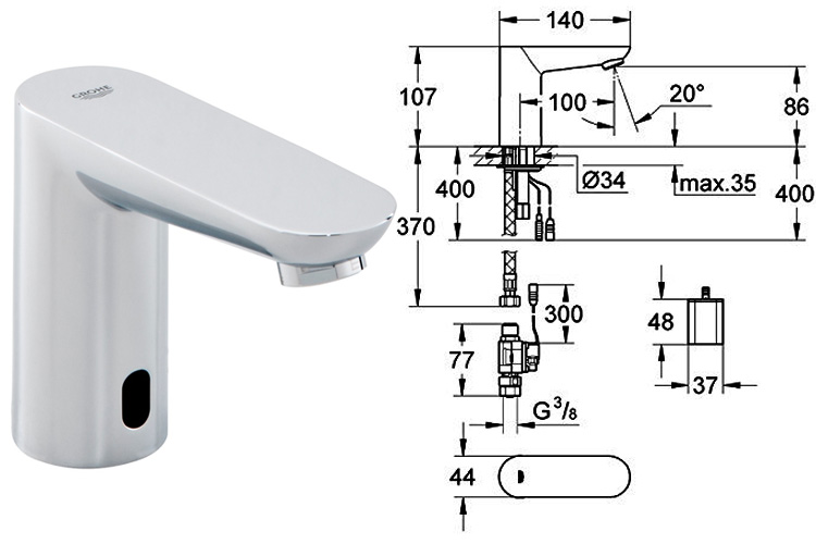Bộ vòi lạnh cảm ứng kèm pin Euroeco CE GROHE 36271000