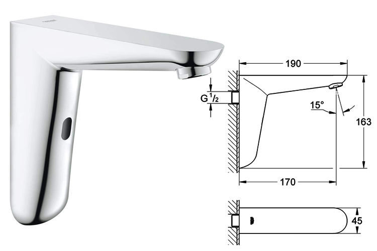 Bộ vòi cảm ứng treo tường Euroeco CE GROHE 36274000