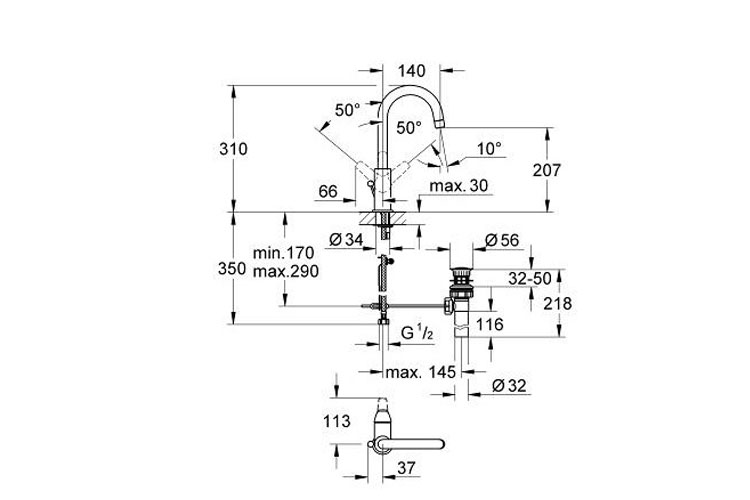 Vòi chậu nóng lạnh BauFlow L-size GROHE 23086000