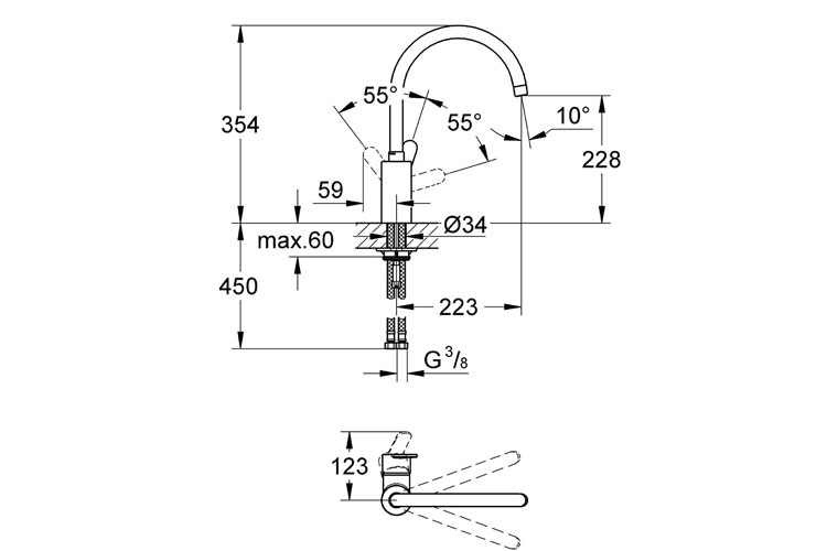 Vòi bếp nóng lạnh 354mm Eurostyle Cosmo GROHE 33975002