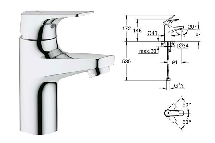 Vòi nóng lạnh BauFlow smooth body GROHE 32851000