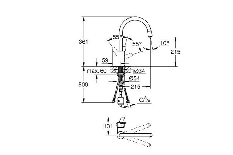 Vòi bếp trộn nóng lạnh Eurostyle Cosmo GROHE 31126002