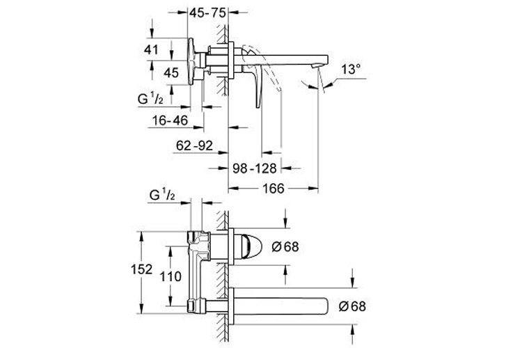 Vòi nóng lạnh treo tường BauCurve GROHE 20288000