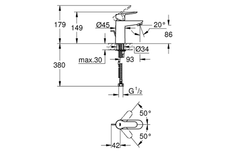 Vòi nóng lạnh BauEdge không bộ xả GROHE 23101000