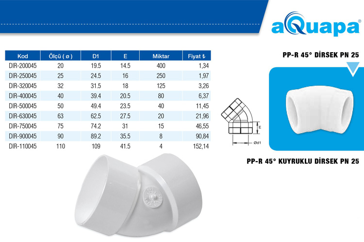 Lơi 45 độ 75mm aQuapa DIR-750045