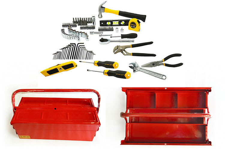 Red 3-compartment tool box 17.71x7.87x6.29cm Mitsana 06151-MSN-0012