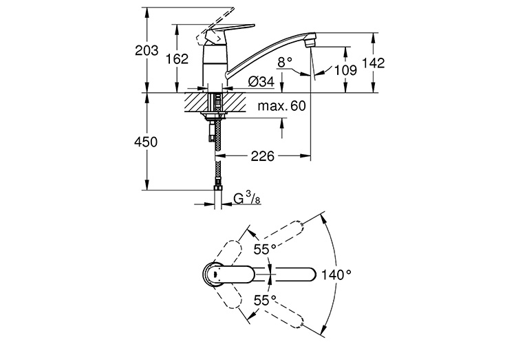 Vòi bếp nóng lạnh 162mm Eurosmart Cosmo GROHE 32842000