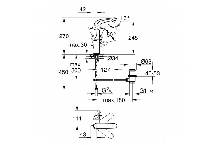 Vòi chậu nóng lạnh EurostyleCosmo L-size GROHE 23569003