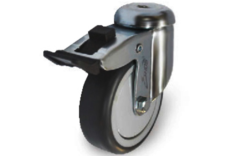 Medium load rubber wheel series 230 with rotating shaft and brake Ethos 213TPE050H10