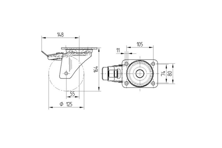 bánh xe tải trọng trung bình Tente cao su 4687IEP125P63