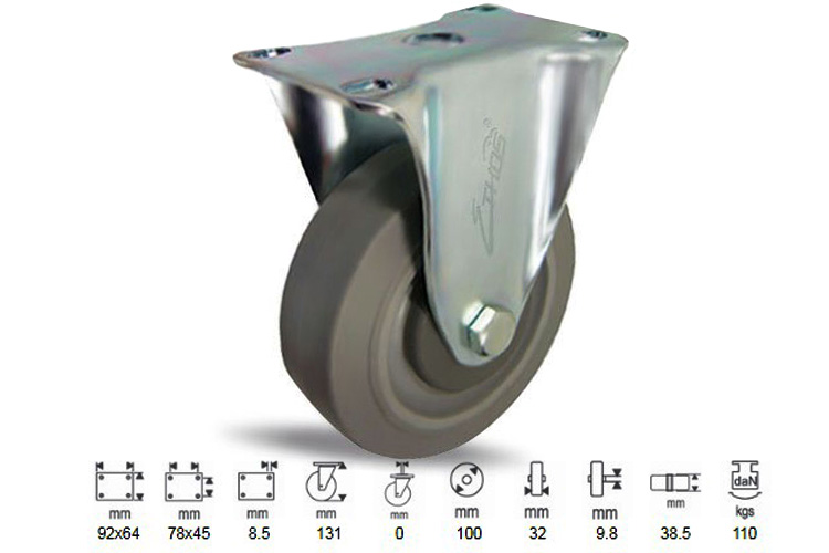 Bánh xe cao su dòng 250 tải trọng trung bình trục cố định Ethos 252EIY100P0