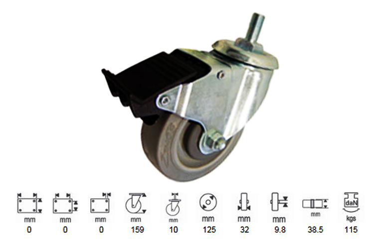 Ethos 253EIY125T10 series 250 medium load rubber wheel with brake