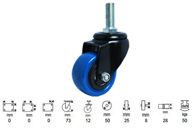 bánh xe nhựa PU dòng 260 tải trọng trung bình trục xoay Ethos 261UBZ050T12