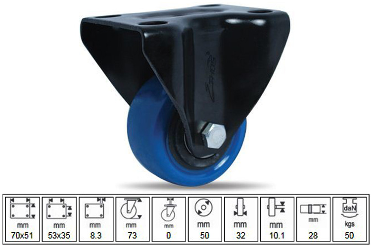 bánh xe nhựa PU dòng 260 tải trọng trung bình trục cố định Ethos 262UBZ050P70