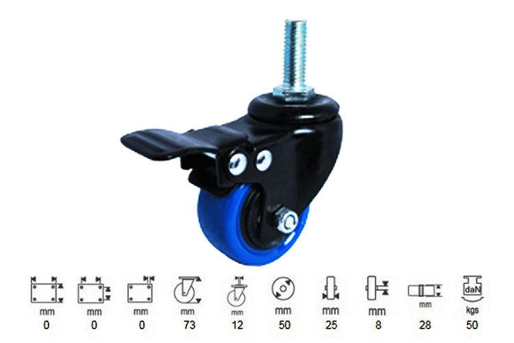 Bánh xe nhựa PU dòng 260 tải trọng trung bình trục xoay có thắng Ethos 266UBZ050T12