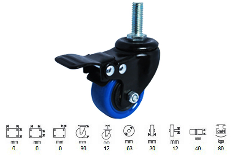 PU plastic wheel series 260 medium load swivel shaft with brake Ethos 266UBZ063T12