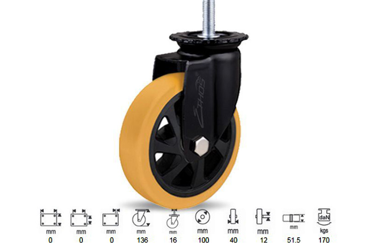 PU wheel series 290 medium load Ethos 291UMH100T16 swivel shaft