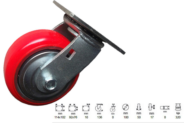 Ethos 5040S/PCI heavy duty 470 series PU wheel with swivel shaft