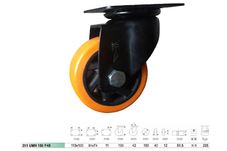 PU wheel series 290 medium load shaft Ethos 291UMH150P45